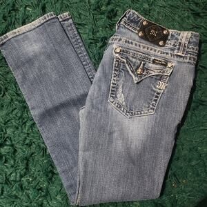 Miss Me Light Blue Flared Jeans with Embroidered Pockets